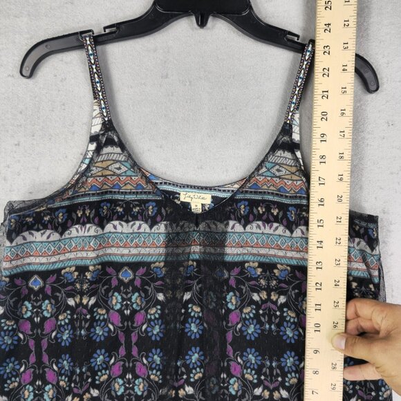 Lily White Blouse Womens M Multicolor Bohemian Chiffon/Lace Combo Strappy V-Neck - Picture 3 of 6